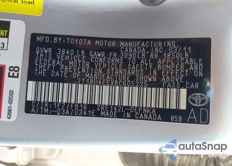 2011 Toyota Corolla Le z USA, uszkodzony, nr VIN 2T1BU4EEXBC605225